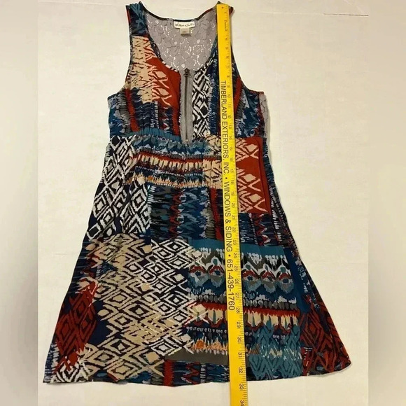 Belle du Jour Geometric Colorful 1/2 Zip Front Lace Racer-bank Tank Dress Large. - Picture 9 of 10